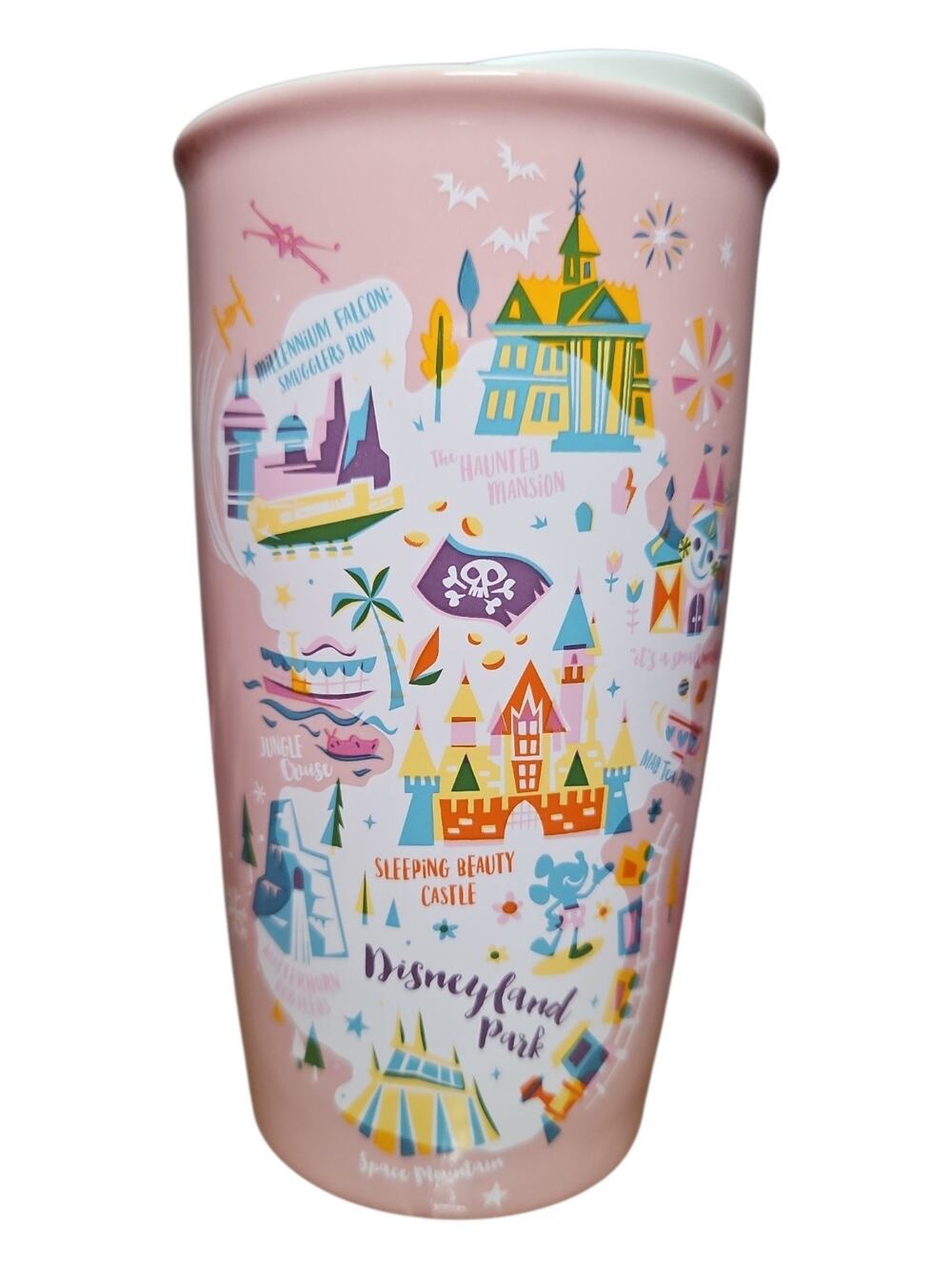 Starbucks Disneyland Park Map Pink Ceramic 12oz Travel Tumbler